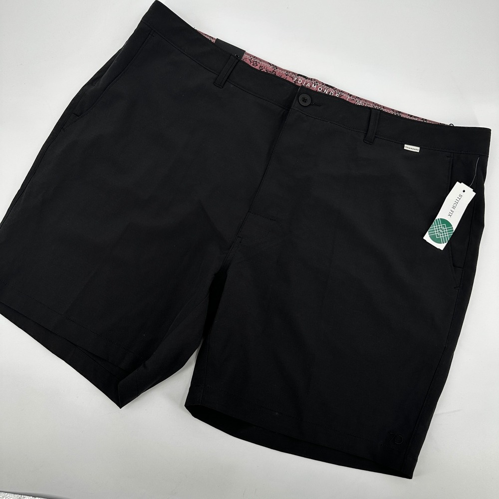 7Diamonds Mens Hybrid Short Dynamic Performance Shorts Black Stretch Size 42
